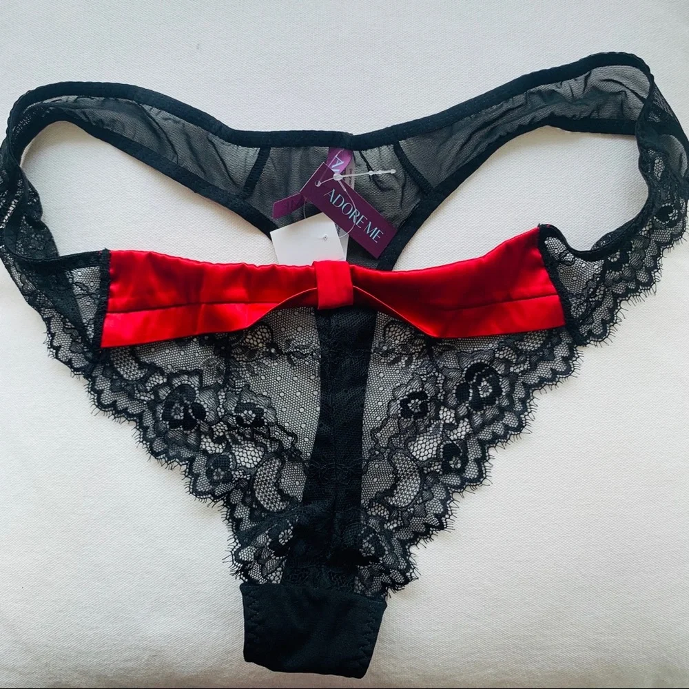 Nylon Satin Red Black Lace Women's Thongs Bikini Panties